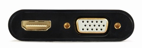 Adapter HDMI męski do HDMI żeński + VGA żeński z audio i dodatkowym portem zasilania Adapter HDMI męski do HDMI żeński + VGA żeński z audio i dodatkowym portem zasilania