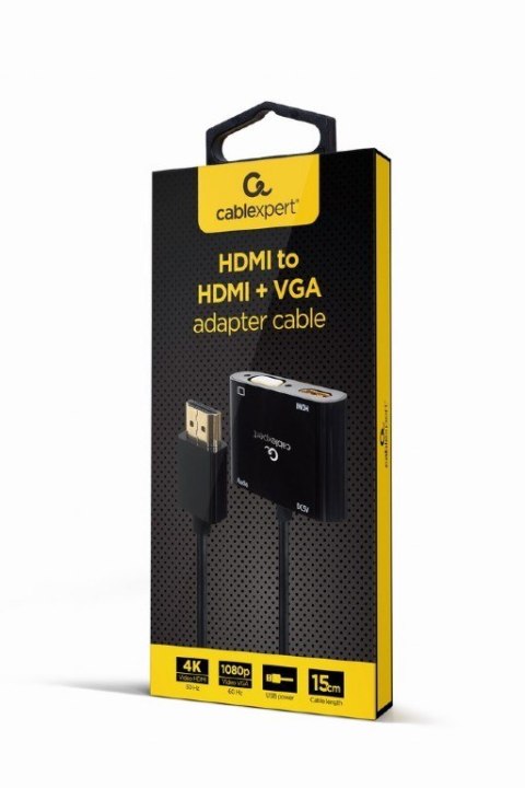 Adapter HDMI męski do HDMI żeński + VGA żeński z audio i dodatkowym portem zasilania Adapter HDMI męski do HDMI żeński + VGA żeński z audio i dodatkowym portem zasilania