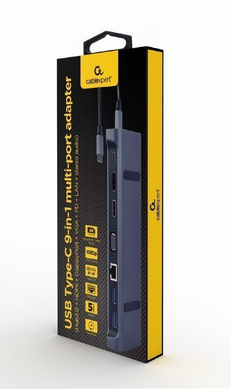 Adapter USB-C 9w1, HDMI, USB-C PD, VGA, DP, USBx3, Audio, LAN Adapter USB-C 9w1, HDMI, USB-C PD, VGA, DP, USBx3, Audio, LAN