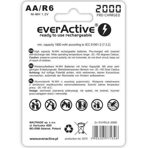 Akumulatory R6/AA 2000 mAH, blister 2 SZT. technologia Ready To Use Akumulatory R6/AA 2000 mAH, blister 2 SZT. technologia Ready To Use