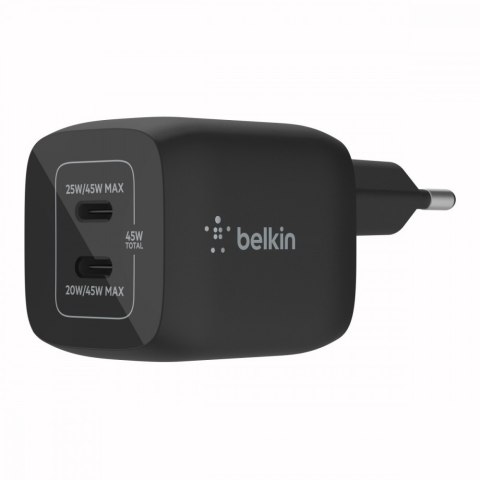 Ładowarka podwójna ścienna 45W USB-C GAN z PPS czarna Ładowarka podwójna ścienna 45W USB-C GAN z PPS czarna