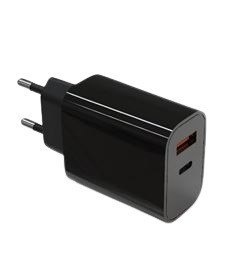 Ładowarka sieciowa 2x3A USB C + USB A Power Delivery czarna Ładowarka sieciowa 2x3A USB C + USB A Power Delivery czarna
