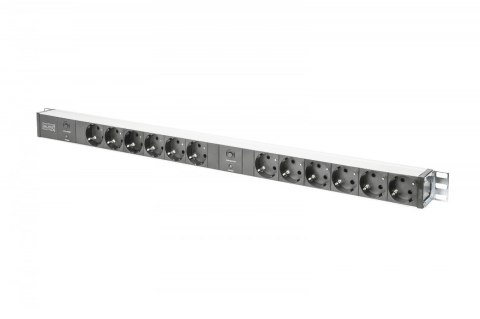 Listwa zasilająca PDU 19" RACK, 12x gniazdo Schuko, 2x 2m wtyk Unischuko, 16A, zabezpieczenie przeciążeniowe, profil aluminiowy Listwa zasilająca PDU 19" RACK, 12x gniazdo Schuko, 2x 2m wtyk Unischuko, 16A, zabezpieczenie przeciążeniowe, profil aluminiowy