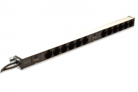 Listwa zasilająca PDU 19" RACK, 12x gniazdo Schuko, 2x 2m wtyk Unischuko, 16A, zabezpieczenie przeciążeniowe, profil aluminiowy Listwa zasilająca PDU 19" RACK, 12x gniazdo Schuko, 2x 2m wtyk Unischuko, 16A, zabezpieczenie przeciążeniowe, profil aluminiowy