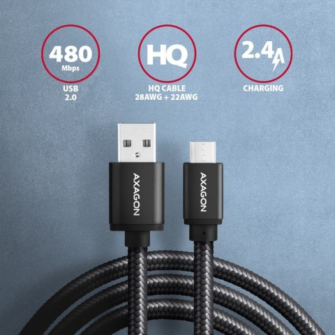 BUMM-AM10AB Kabel MicroUSB - USB-A, 1m, USB 2.0, 2.4A, ALU, oplot, Czarny BUMM-AM10AB Kabel MicroUSB - USB-A, 1m, USB 2.0, 2.4A, ALU, oplot, Czarny