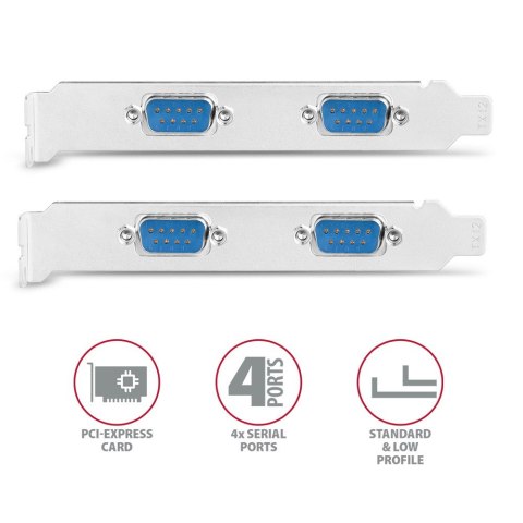 PCEA-S4N Kontroler PCIe 4x port szeregowy RS232 250 kbps, w zestawie SP & LP PCEA-S4N Kontroler PCIe 4x port szeregowy RS232 250 kbps, w zestawie SP & LP