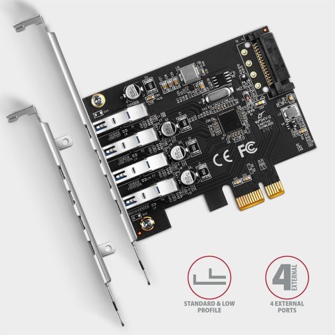 PCEU-43RS Kontroler PCIe 4x port USB 3.2 GEN 1, UASP, chipset Renesas, 15-pin SATA zasilacz, dual power PCEU-43RS Kontroler PCIe 4x port USB 3.2 GEN 1, UASP, chipset Renesas, 15-pin SATA zasilacz, dual power