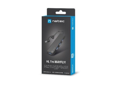 Hub USB-C 4 porty Mayfly czarny + adapter USB-A Hub USB-C 4 porty Mayfly czarny + adapter USB-A