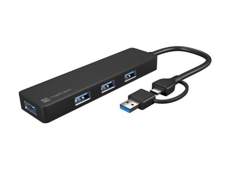 Hub USB-C 4 porty Mayfly czarny + adapter USB-A Hub USB-C 4 porty Mayfly czarny + adapter USB-A