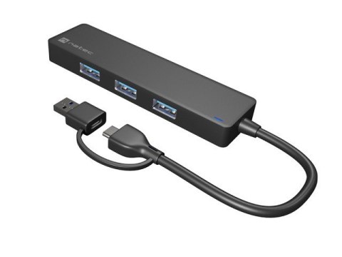 Hub USB-C 4 porty Mayfly czarny + adapter USB-A Hub USB-C 4 porty Mayfly czarny + adapter USB-A