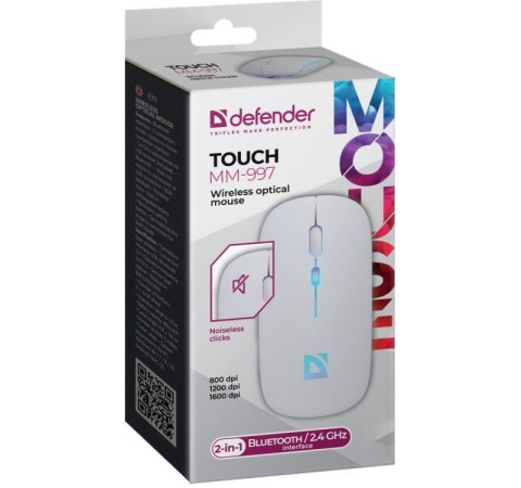 Mysz bezprzewodowa silent click TOUCH MM-997 akumulator 800/1200/1600 DPI biała Mysz bezprzewodowa silent click TOUCH MM-997 akumulator 800/1200/1600 DPI biała