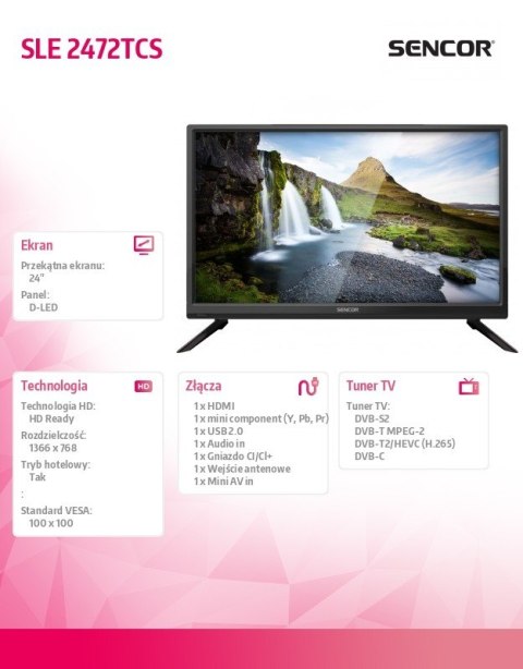 Telewizor 24 cale SLE 2472TCS HD READY,DVB-T/T2/C/S2 Telewizor 24 cale SLE 2472TCS HD READY,DVB-T/T2/C/S2