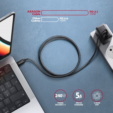 BUCM2-CM15AB Kabel USB-C - USB-C, 1.5m 5A charging, ALU, 240W PD, oplot, USB2.0, czarny