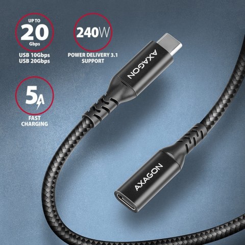 BUCM32-CF10AB Kabel przedłużacz Gen2 USB-C - USB-C, 1m, 5A, 20Gbps, PD 240W, oplot, czarny