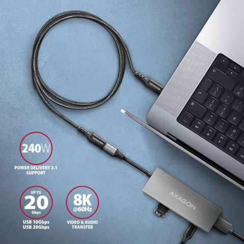 BUCM32-CF10AB Kabel przedłużacz Gen2 USB-C - USB-C, 1m, 5A, 20Gbps, PD 240W, oplot, czarny