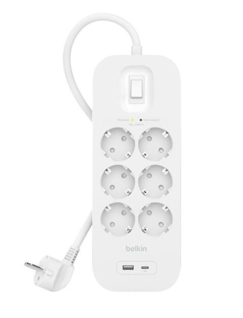 Listwa przeciwprzepięciowa SurgePlus 6x Schuko 1xUSB-A 1xUSB-C 650J 2m Listwa przeciwprzepięciowa SurgePlus 6x Schuko 1xUSB-A 1xUSB-C 650J 2m