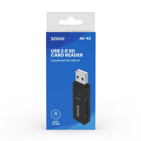 Czytnik kart SD, USB 2.0, 480 Mbps, AK-63 Czytnik kart SD, USB 2.0, 480 Mbps, AK-63