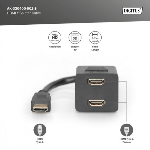 Kabel rozdzielacz/splitter HDMI HighSpeed 1080p 24Hz FHD Typ HDMI A/2xHDMI A M/Ż 0,2m Czarny Kabel rozdzielacz/splitter HDMI HighSpeed 1080p 24Hz FHD Typ HDMI A/2xHDMI A M/Ż 0,2m Czarny