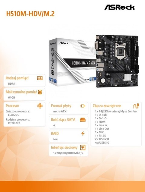 Płyta główna H510M-HDV/M.2 SE s1200 2DDR4 HDMI/DVI mATX Płyta główna H510M-HDV/M.2 SE s1200 2DDR4 HDMI/DVI mATX