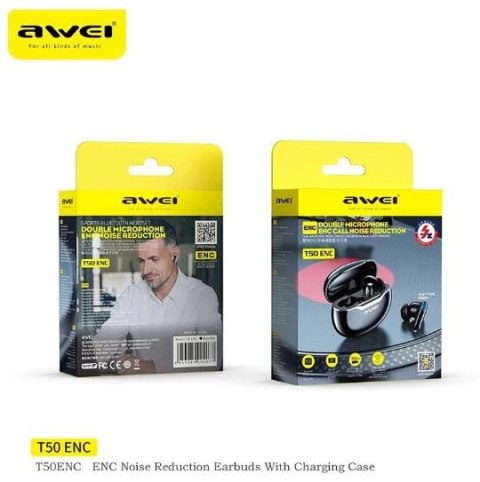Słuchawki stereo Bluetooth T50 ENC TWS Czarne Słuchawki stereo Bluetooth T50 ENC TWS Czarne