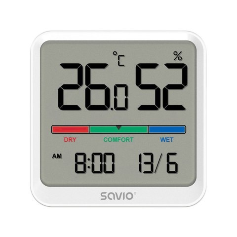 Czujnik temperatury i wilgotności, do użytku wewnętrznego, ekran LCD, zegar, data, uchwyt z magnesem, CT-01/W Biały Czujnik temperatury i wilgotności, do użytku wewnętrznego, ekran LCD, zegar, data, uchwyt z magnesem, CT-01/W Biały