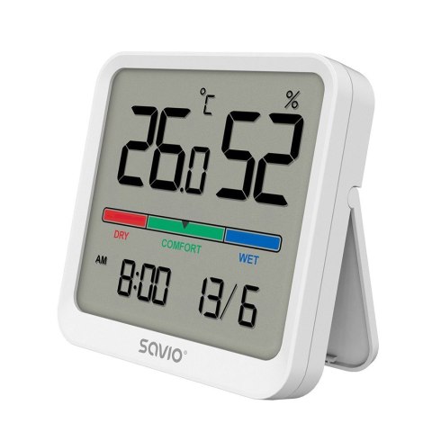 Czujnik temperatury i wilgotności, do użytku wewnętrznego, ekran LCD, zegar, data, uchwyt z magnesem, CT-01/W Biały Czujnik temperatury i wilgotności, do użytku wewnętrznego, ekran LCD, zegar, data, uchwyt z magnesem, CT-01/W Biały