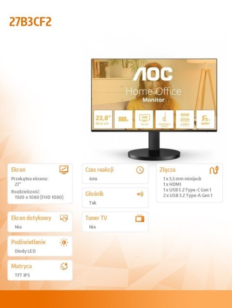 Monitor 27B3CF2 27 cali IPS 100Hz HDMI USB-C HAS
