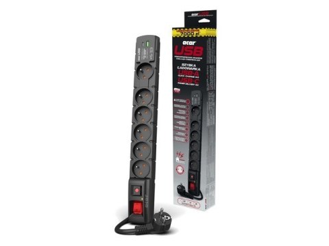Listwa zasilająca S6 USB A+C 5M 6X 230V PD3.0 QC Czarna Listwa zasilająca S6 USB A+C 5M 6X 230V PD3.0 QC Czarna