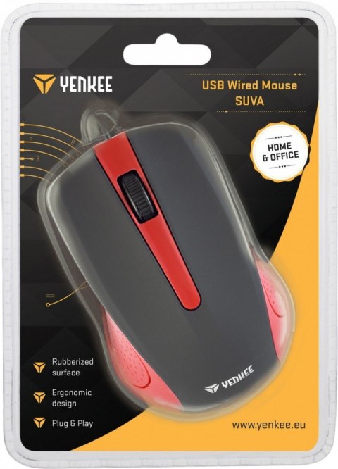 Mysz przewodowa USB 3 przyciski, gumowana powierzchnia