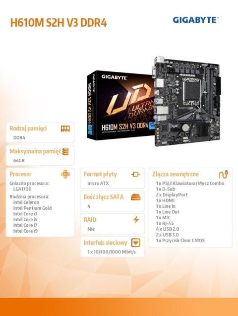Płyta główna H610M S2H V3 DDR4 s1700 2DDR4 DP/HDMI M.2 mATX Płyta główna H610M S2H V3 DDR4 s1700 2DDR4 DP/HDMI M.2 mATX