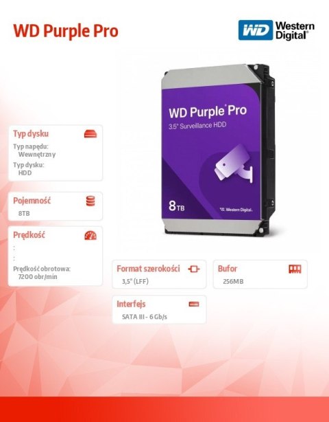 Dysk twardy WD Purple Pro 8TB 3,5 256MB SATAIII/72000rpm Dysk twardy WD Purple Pro 8TB 3,5 256MB SATAIII/72000rpm
