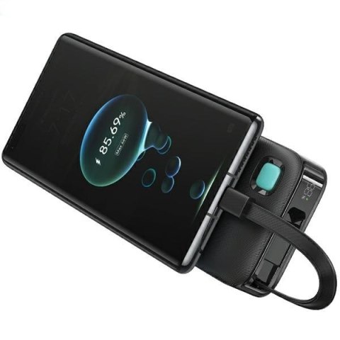 Powerbank 10000mAh 20W zwijany kabel USB-C fast charge Czarny