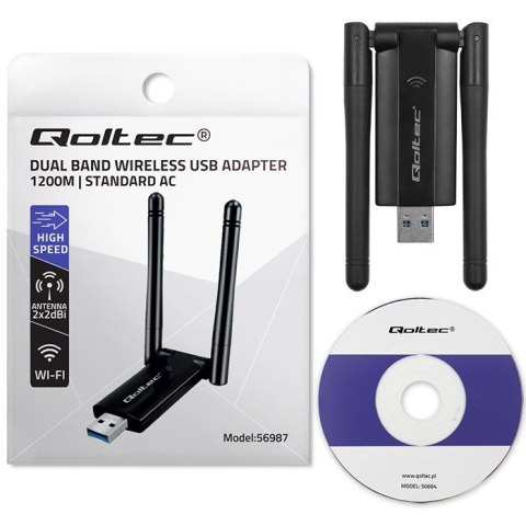 Szybki bezprzewodowy adapter USB DUAL Wi-Fi 2 x 2dBi | Standard AC | USB 3.0 | 1200Mbps Szybki bezprzewodowy adapter USB DUAL Wi-Fi 2 x 2dBi | Standard AC | USB 3.0 | 1200Mbps
