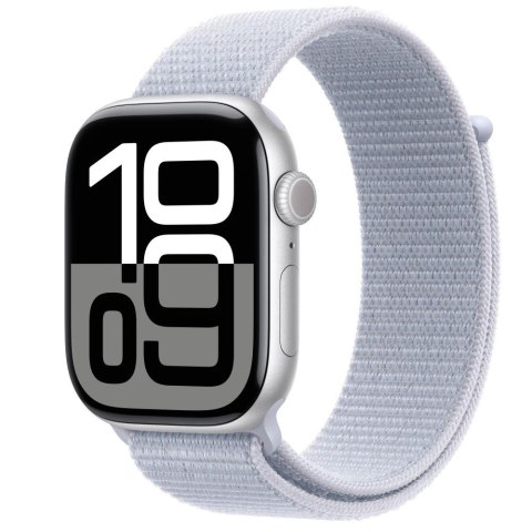 Watch Series 10 GPS + Cellular, koperta 46 mm z aluminium w kolorze srebrnym z opaską sportową w kolorze błękitnego obłoku Watch Series 10 GPS + Cellular, koperta 46 mm z aluminium w kolorze srebrnym z opaską sportową w kolorze błękitnego obłoku