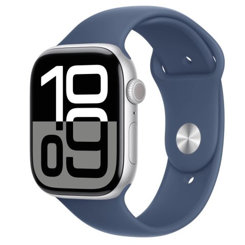 Watch Series 10 GPS, koperta 46 mm z aluminium w kolorze srebrnym z paskiem sportowym w kolorze denim - rozmiar S/M Watch Series 10 GPS, koperta 46 mm z aluminium w kolorze srebrnym z paskiem sportowym w kolorze denim - rozmiar S/M
