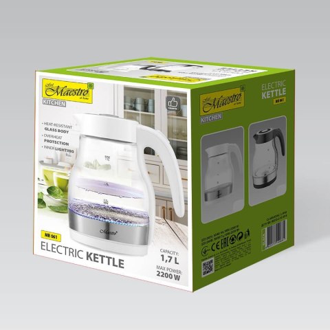 Czajnik elektryczny szklany 1,7l 2200W MR-061-WHITE Czajnik elektryczny szklany 1,7l 2200W MR-061-WHITE