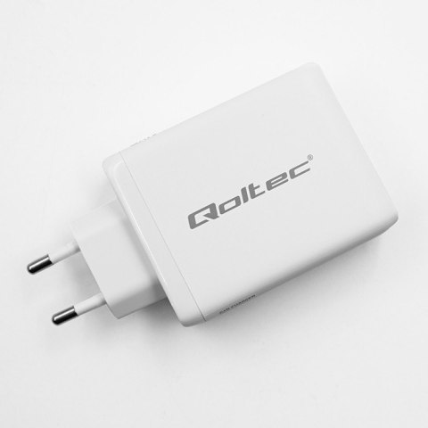 Ładowarka sieciowa 100W GaN | 5-20V | 1.5-3A | 2xUSB-C PD | 1xUSBQC 3.0 | Biała Ładowarka sieciowa 100W GaN | 5-20V | 1.5-3A | 2xUSB-C PD | 1xUSBQC 3.0 | Biała