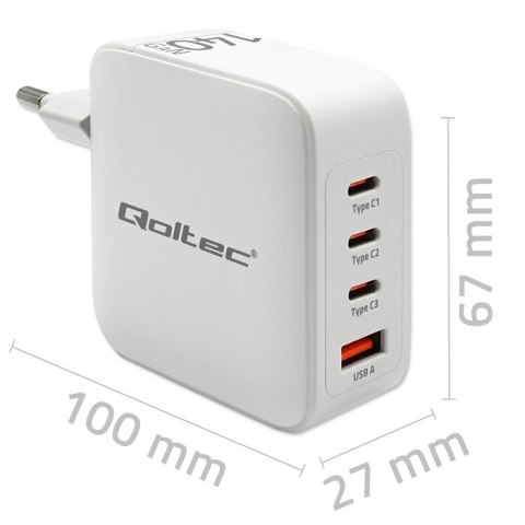 Ładowarka sieciowa 140W GaN | 5-20V | 2.5-5A | 3xUSB-C PD | 1xUSBQC 3.0 | Biała Ładowarka sieciowa 140W GaN | 5-20V | 2.5-5A | 3xUSB-C PD | 1xUSBQC 3.0 | Biała