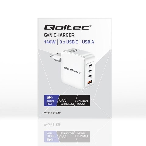 Ładowarka sieciowa 140W GaN | 5-20V | 2.5-5A | 3xUSB-C PD | 1xUSBQC 3.0 | Biała Ładowarka sieciowa 140W GaN | 5-20V | 2.5-5A | 3xUSB-C PD | 1xUSBQC 3.0 | Biała