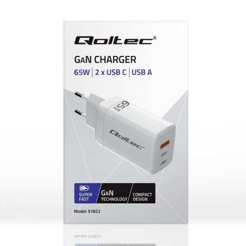 Ładowarka sieciowa 65W GaN | 5-20V | 3-3.35A | 2xUSB-C PD | 1xUSBQC 3.0 | Biała Ładowarka sieciowa 65W GaN | 5-20V | 3-3.35A | 2xUSB-C PD | 1xUSBQC 3.0 | Biała