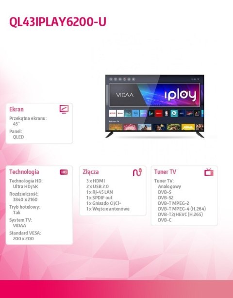 Telewizor QLED 43 cale QL43IPLAY6200-U Telewizor QLED 43 cale QL43IPLAY6200-U