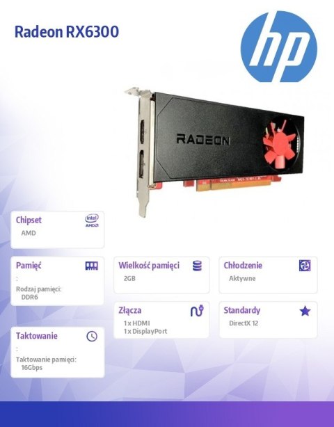 Karta graficzna AMD Radeon RX 6300 2G GDDR6DP+HDMI GFX 803S9AA Karta graficzna AMD Radeon RX 6300 2G GDDR6DP+HDMI GFX 803S9AA