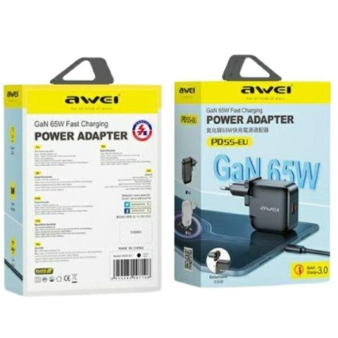 Ładowarka sieciowa GaN 65W USB+USB-C EU+US Ładowarka sieciowa GaN 65W USB+USB-C EU+US
