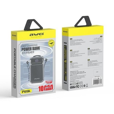 Powerbank 10000mAh 22,5W P89K wbudowane kable USB-C , Lightning wyjścia 1xUSB+ USB-C Powerbank 10000mAh 22,5W P89K wbudowane kable USB-C , Lightning wyjścia 1xUSB+ USB-C