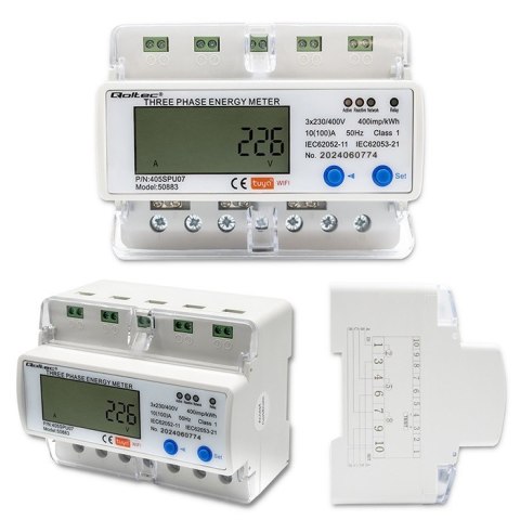 Trójfazowy elektroniczny licznik | miernik zużycia energii na szynę DIN | 400V | LCD | Wi-Fi Trójfazowy elektroniczny licznik | miernik zużycia energii na szynę DIN | 400V | LCD | Wi-Fi