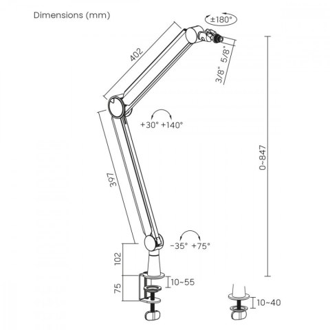 Uchwyt mikrofonu 3/8' i 5/8' NanoRS, RS421 1kg max Uchwyt mikrofonu 3/8' i 5/8' NanoRS, RS421 1kg max
