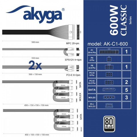 Zasilacz AK-C1-600 ATX 600W PRO SERIA A Zasilacz AK-C1-600 ATX 600W PRO SERIA A