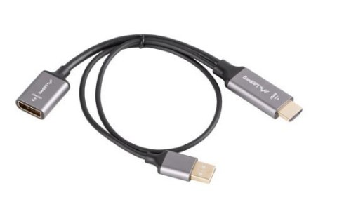Adapter HDMI(M)-Displayport(F)4K na kablu 20cm srebrny Adapter HDMI(M)-Displayport(F)4K na kablu 20cm srebrny