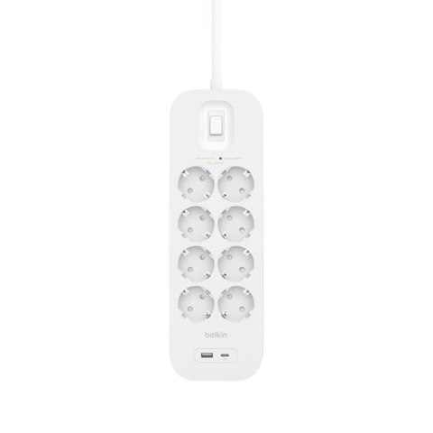Listwa przeciwprzepięciowa SurgePlus 8x schuko 1xUSB-A 1xUSB-C 900J 2m Listwa przeciwprzepięciowa SurgePlus 8x schuko 1xUSB-A 1xUSB-C 900J 2m