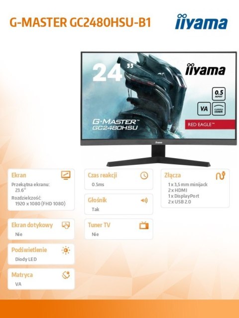 Monitor 24 cale GC2480HSU-B1,VA,180HZ,1500R,USBx2,0,5ms,300cd